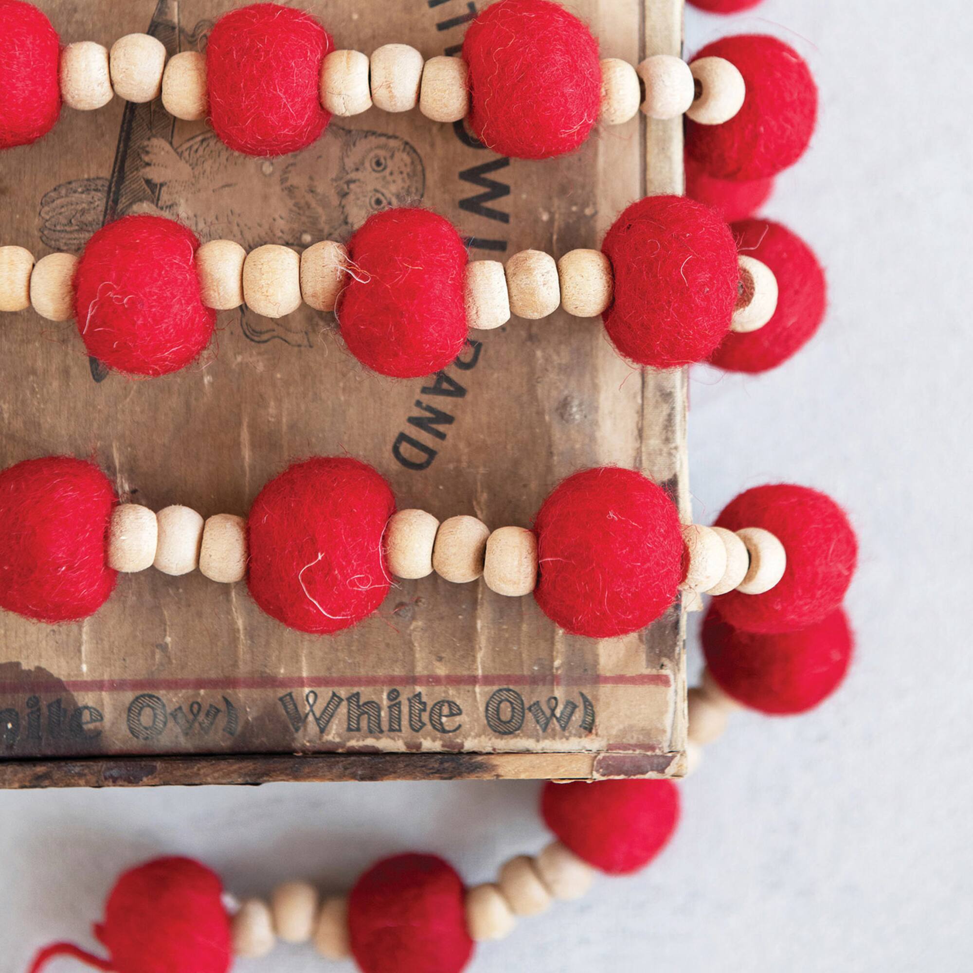 Hello Honey® 6ft. Red Wool Felt Balls & Wood Beads Garland